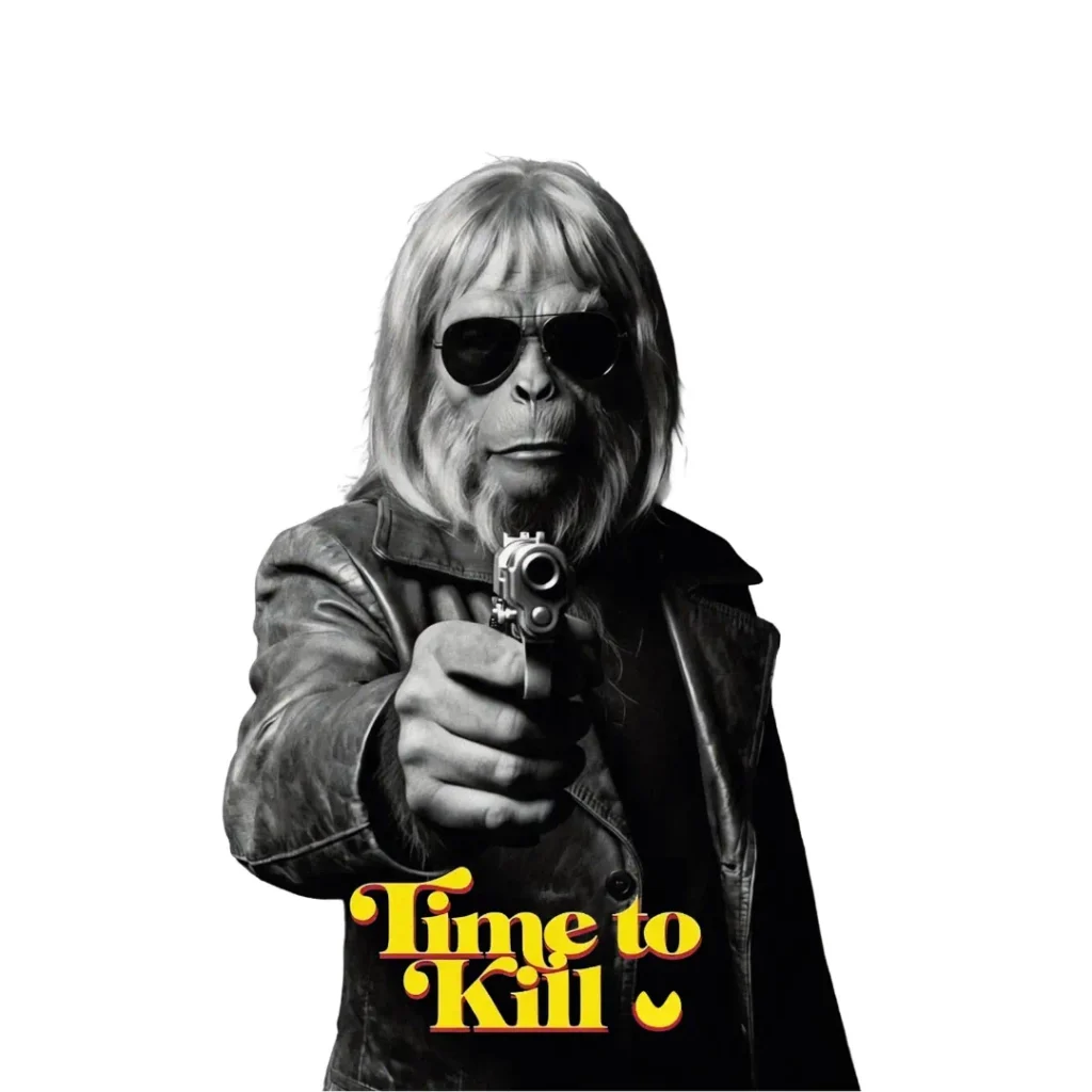 Fotomontaje de Dr. Zaius para el blog de Yes Oui Bai. Time to Kill, Les Imbeciles. Post de Sophie Weinberg.